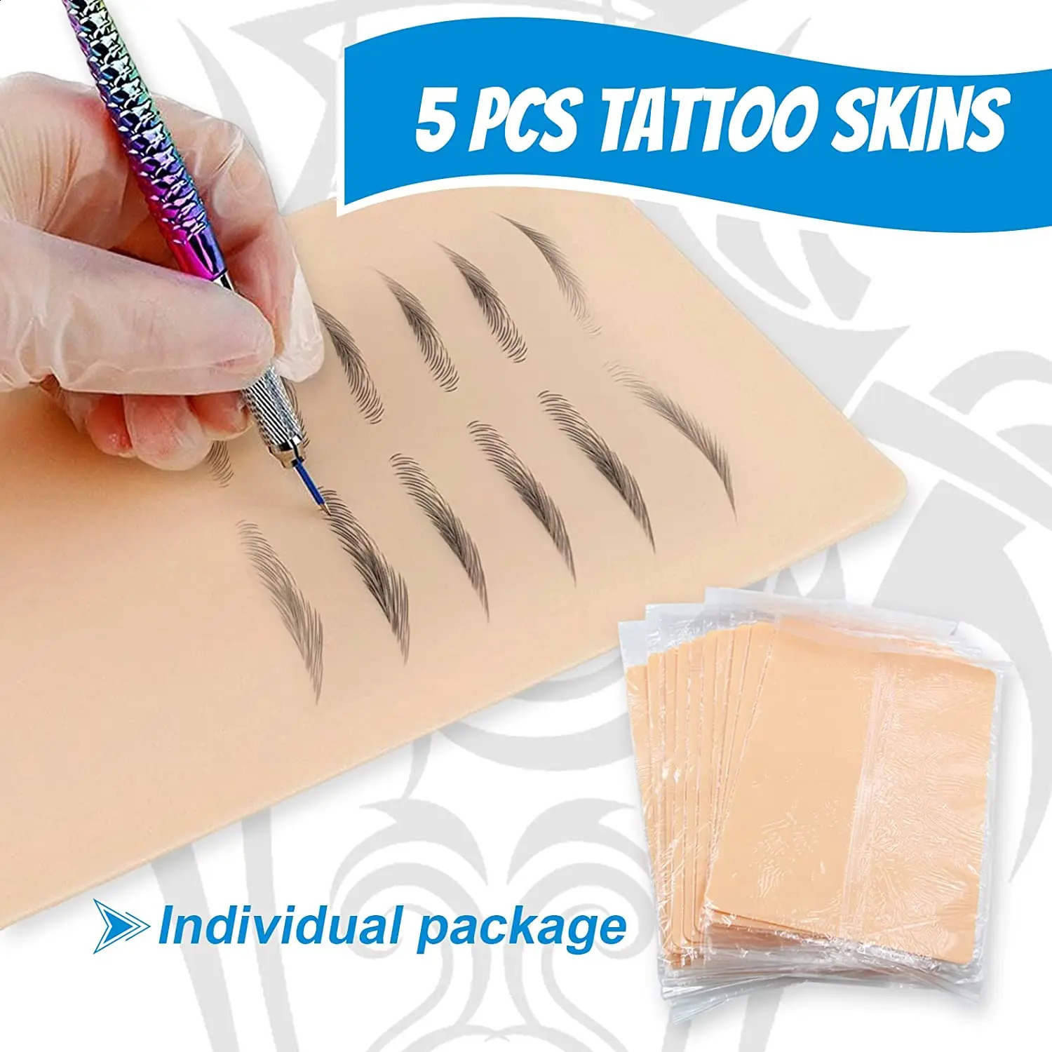 1/3/5pcs Tattoo Blank Practice Skin Eyebrow Soft Silicone Permanent Makeup Double Synthetic Leather Tattoo Fake Skin Accessories 250422