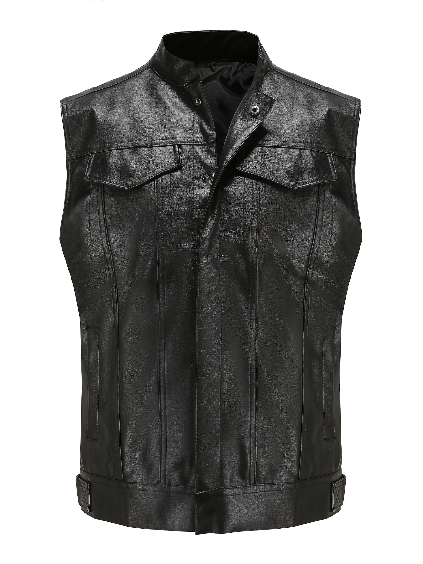 Men's Classic Motorcycle PU PU Leather Vest Casual Black Punk Vest Sleeveless Jacket