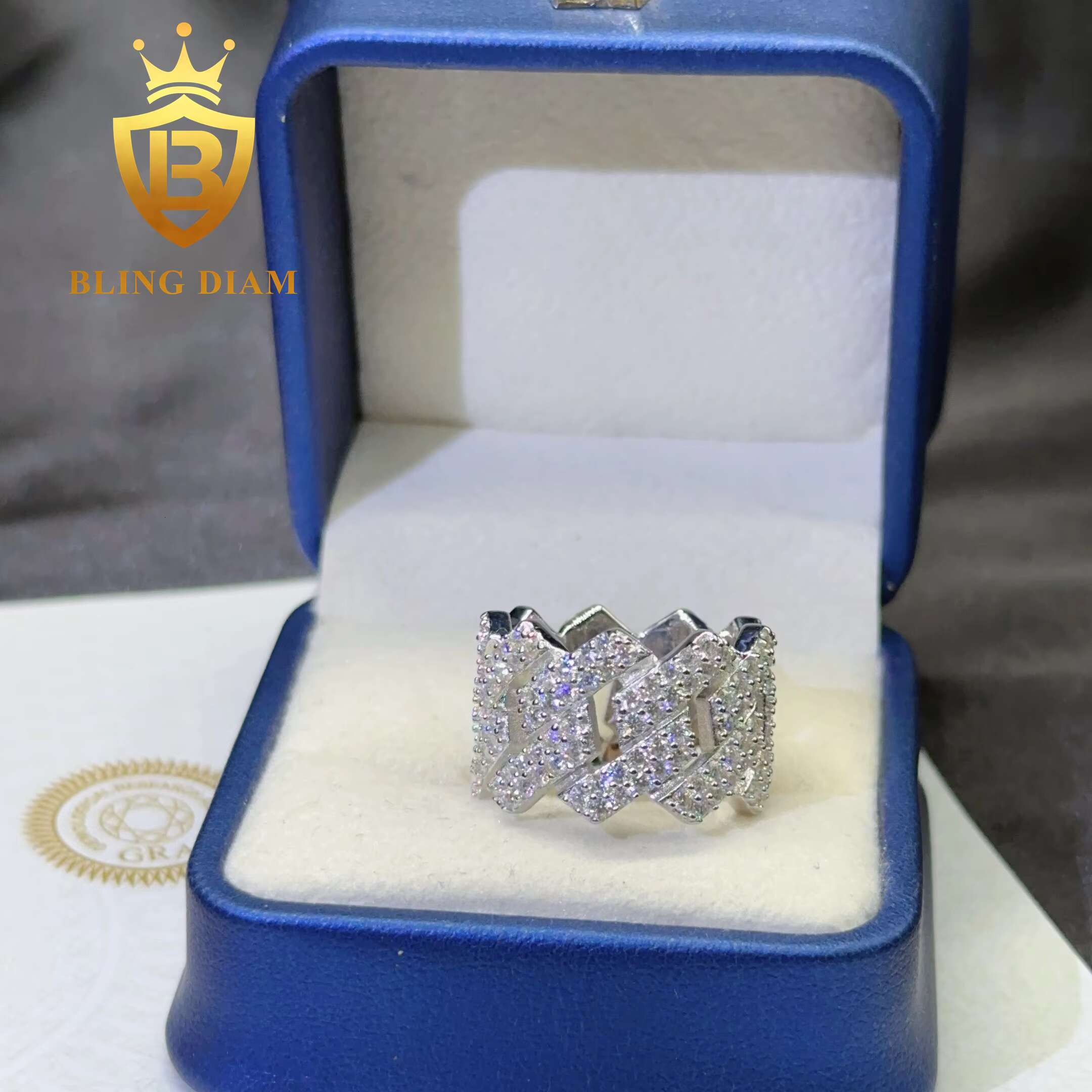 Blingdiam Jewelry Custom Hip Hop Ring Pass Diamond Tester S925 Silver Moisssanite Diamond Ice Out Ring