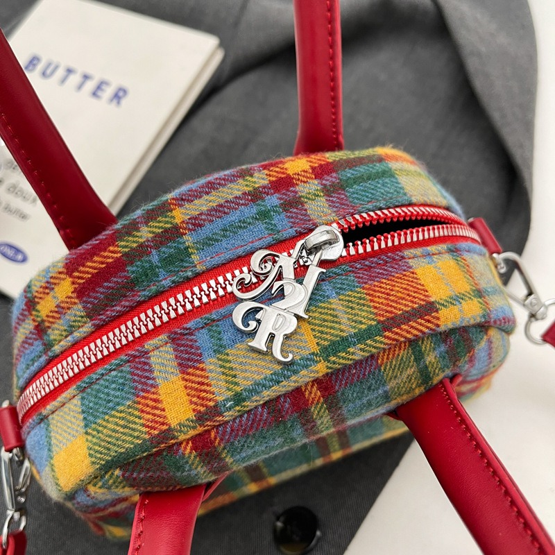 Fashion handbag spring new contrasting color plaid niche messenger bag shell bag