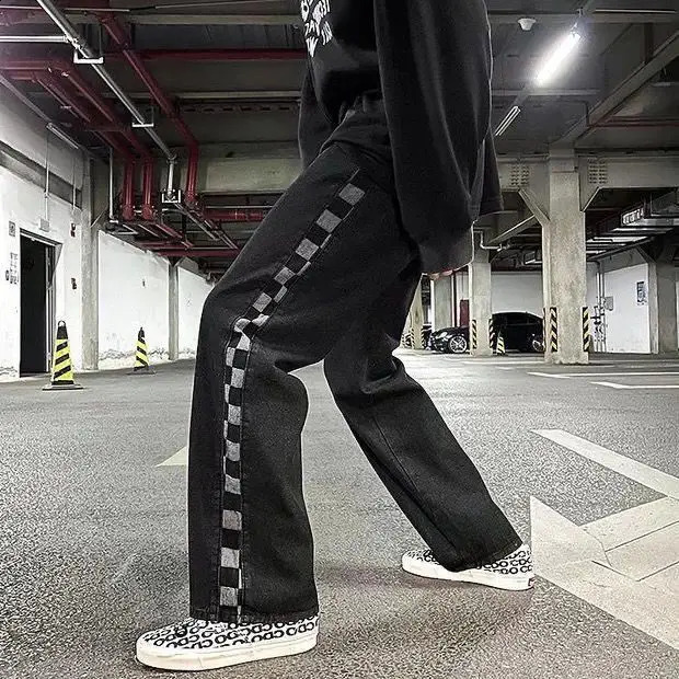 Mens and womens hip-hop street trend straight leg personalized plastic elastic waist strap retro loose casual pants y2k 250422