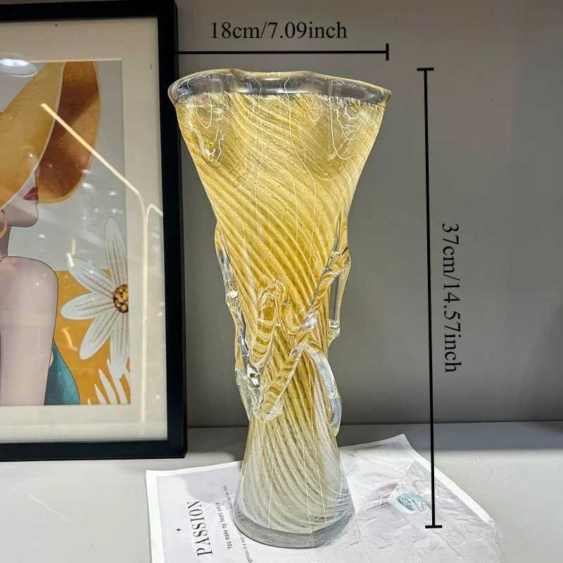 Modern Home Decoration High-end Luxury Handmade Glazed Vase Living Room Decorative Glass Vase Ornament C251124
