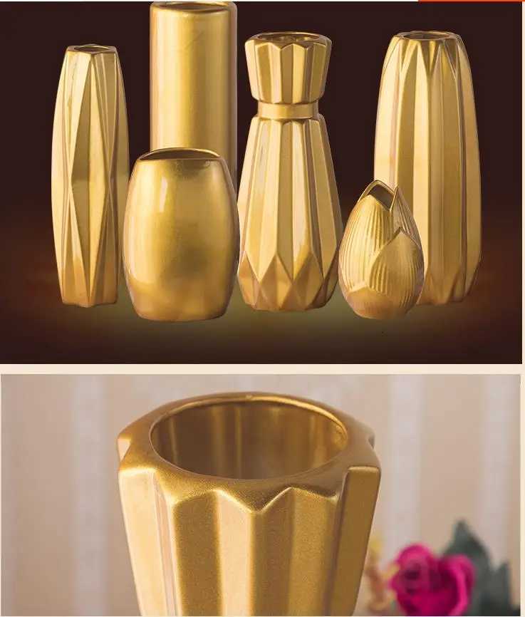 Luxury Europe Gold-plated Ceramic Vase Home Decor Creative Design Porcelain Decorative Flower Vase For Wedding Decoration C251124