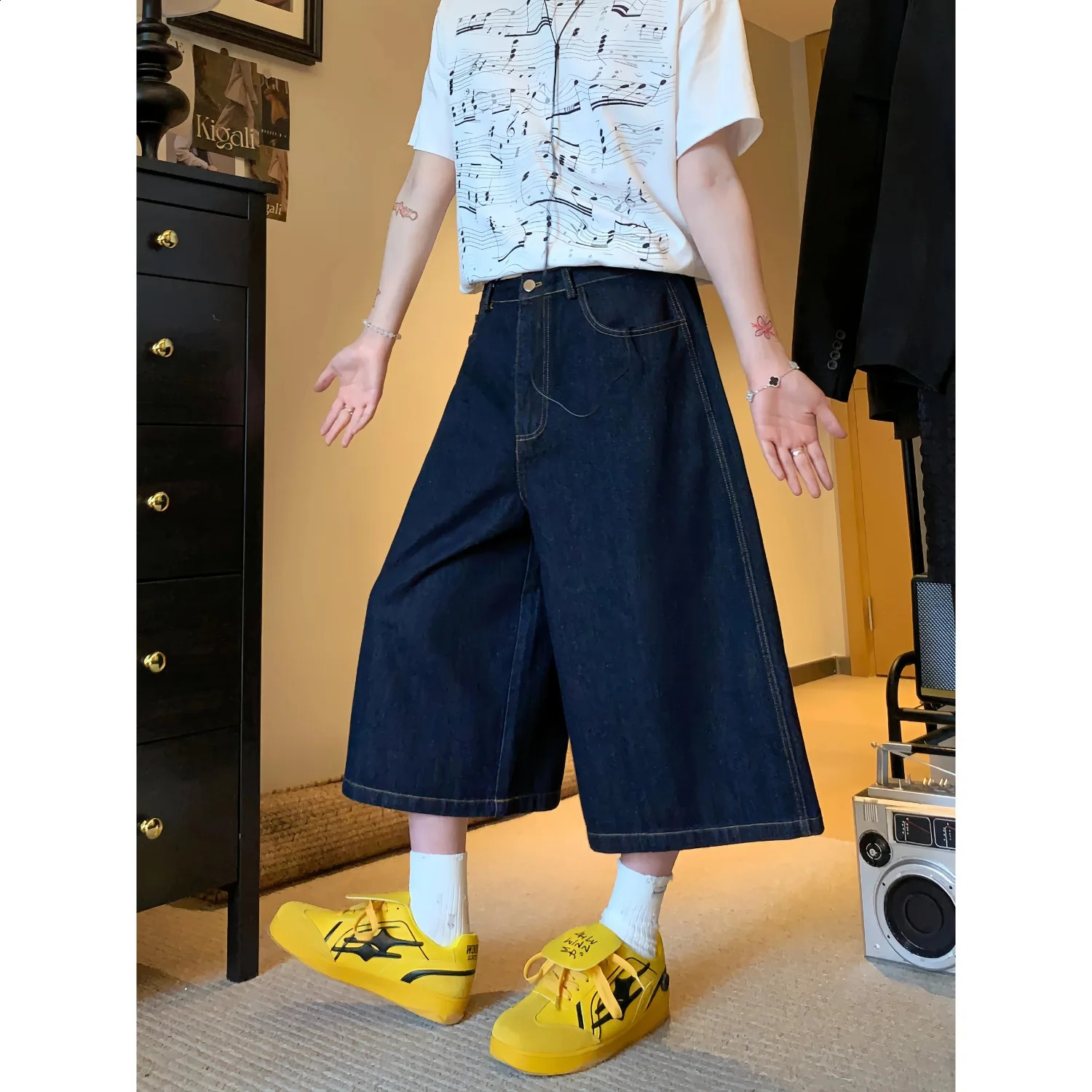 American retro jeans Y2K mens Harajuku hip-hop gothic retro pocket embroidered blue pocket jeans low waist wide leg Trousers 250423