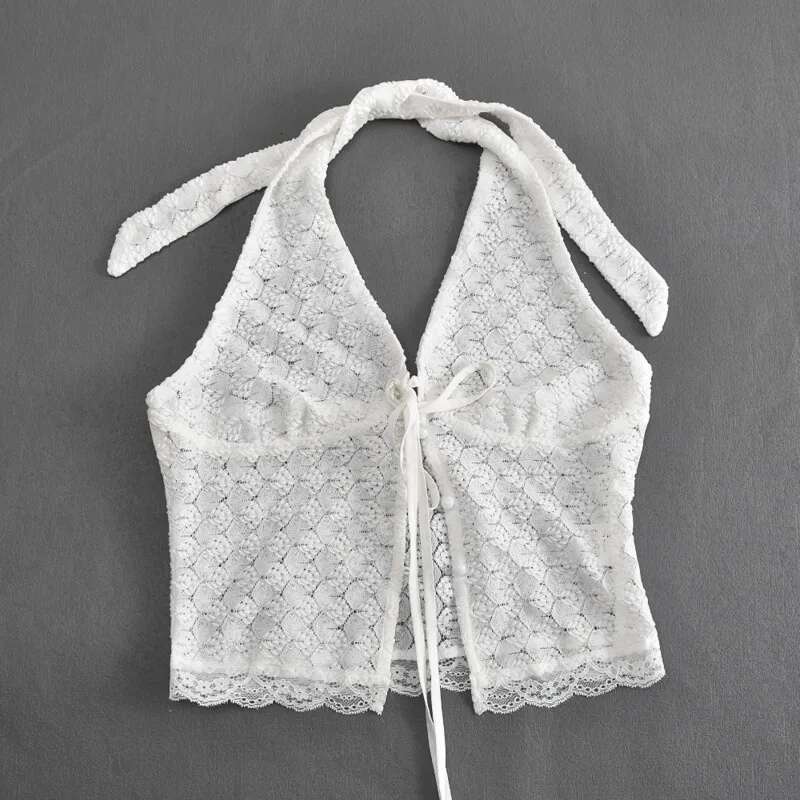 Dongdumaoyi Townlike Slim Bodycon Wrap Waist Hollow Out Lace Sexy Party Halter Crop Women Corset Top Summer Streetwear Women S Tight Underwear