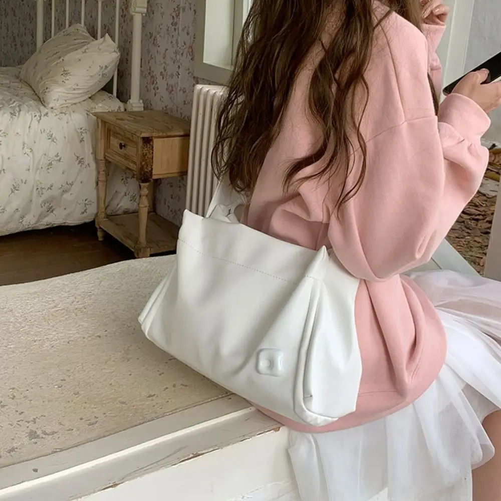 Simple PU Leather Shoulder Bag Large Capacity Solid Color Crossbody Bag Shopping Bag for Woman Girls R250424