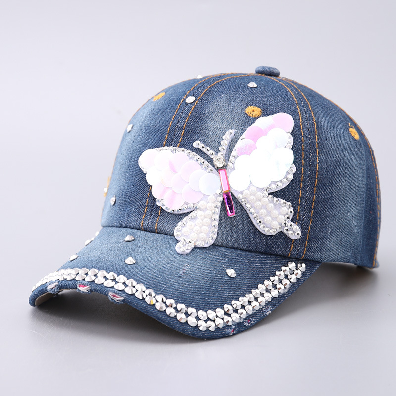 New womens denim baseball hats with trendy colored diamonds love heart butterfly curved brim and duckbill design designer beanie bonnet bonnet luxe be - view 5
