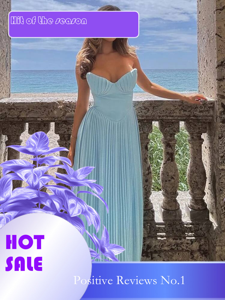 Dongdumaoyi Townlike Pleated Waist Wrap A Line Dress Women Strapless Summer Elegant Maxi Long Backless Sexy Party Dresses