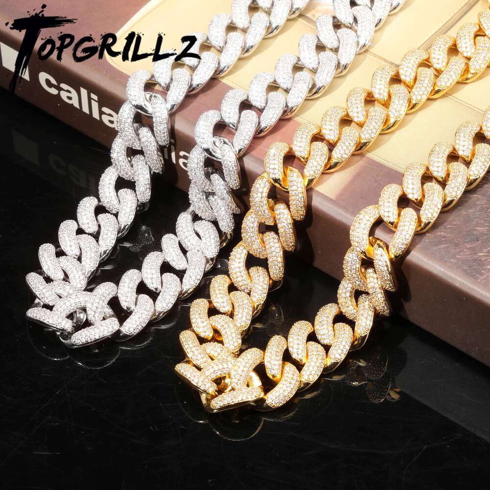TOPGRILLZ 14mm 20mm Newest Box Clasp Micro Pave Iced CZ Cuban Link Necklaces Chains Bling Jewelry Fashion Hiphop For Men