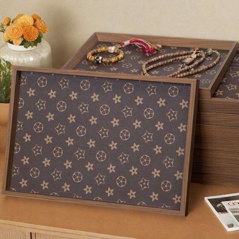 Walnut Color Leather Classic Floral Light Jewelry Bracelet Storage Living Dining Room Household Tray ddmythur