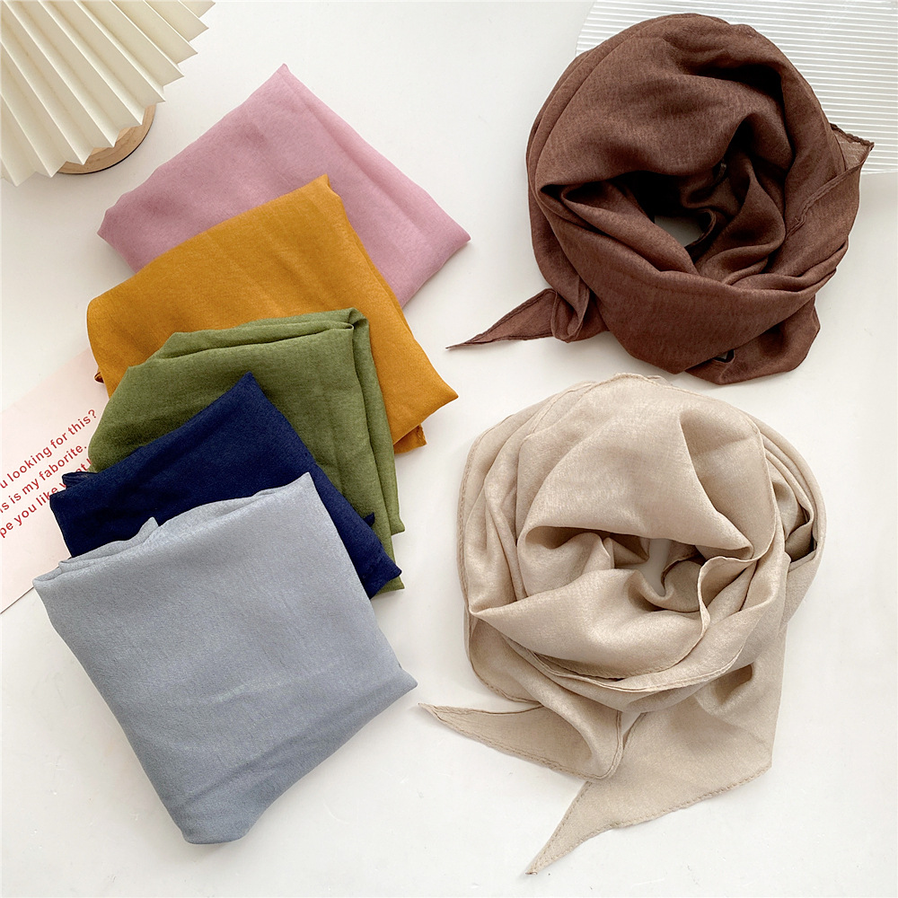 K503 Cotton and linen solid color large diamond scarf silk scarf women spring autumn summer fashion neck protection literary decorative scarf