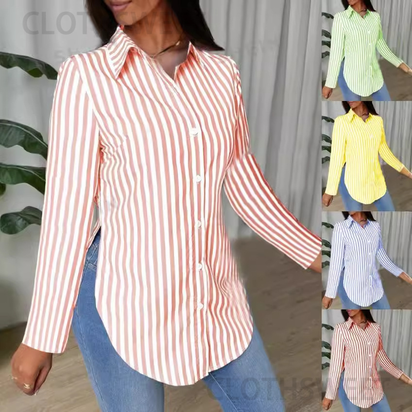 2024 autumn fashion simple striped printed long sleeved shirt for women