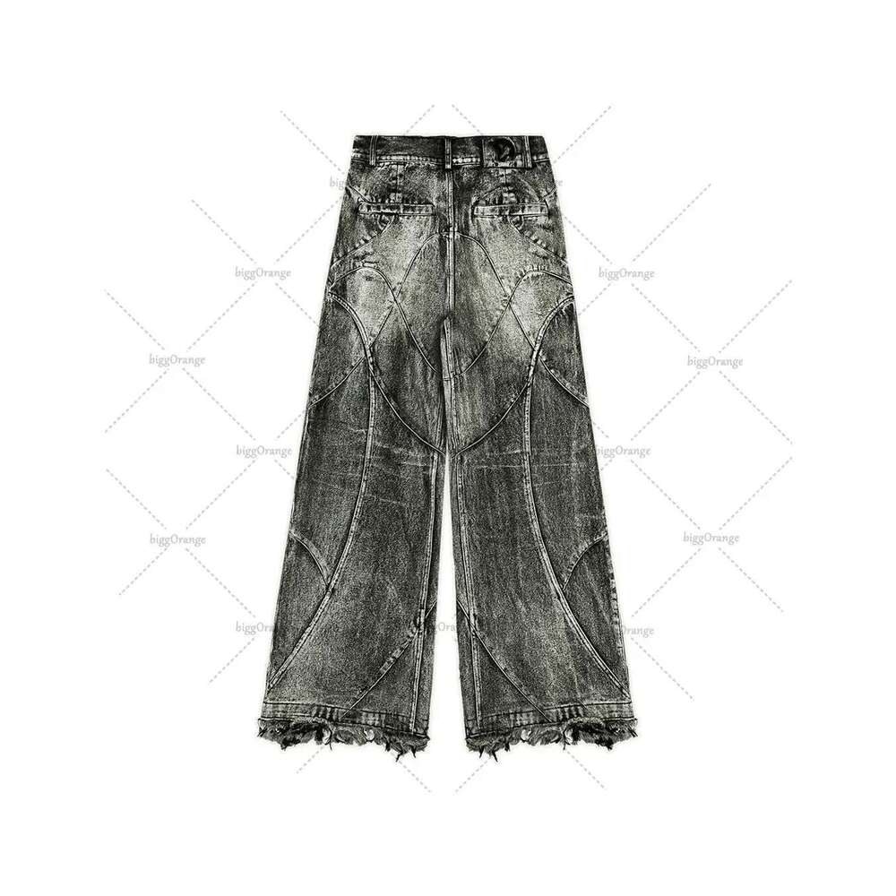 Y2k Destroyed Ing Men's Black Washed Jeans Gothic Style Street Trend Clothing Retro Loose Wide Leg Pants Fall Guys