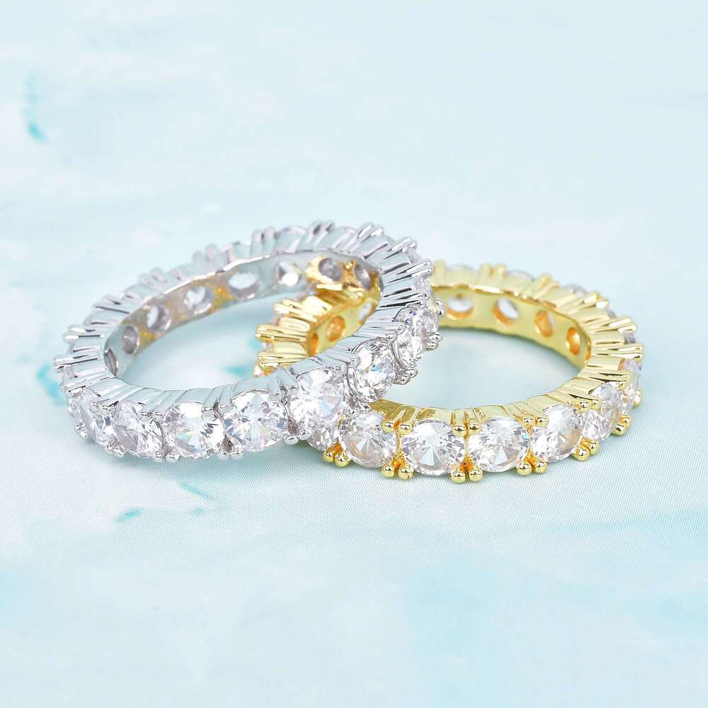 Drip Letter Ice Out Ring for Men Real Gold Plated Tennis Charm Hip Hop Jewelry Rock Street Fashion Style