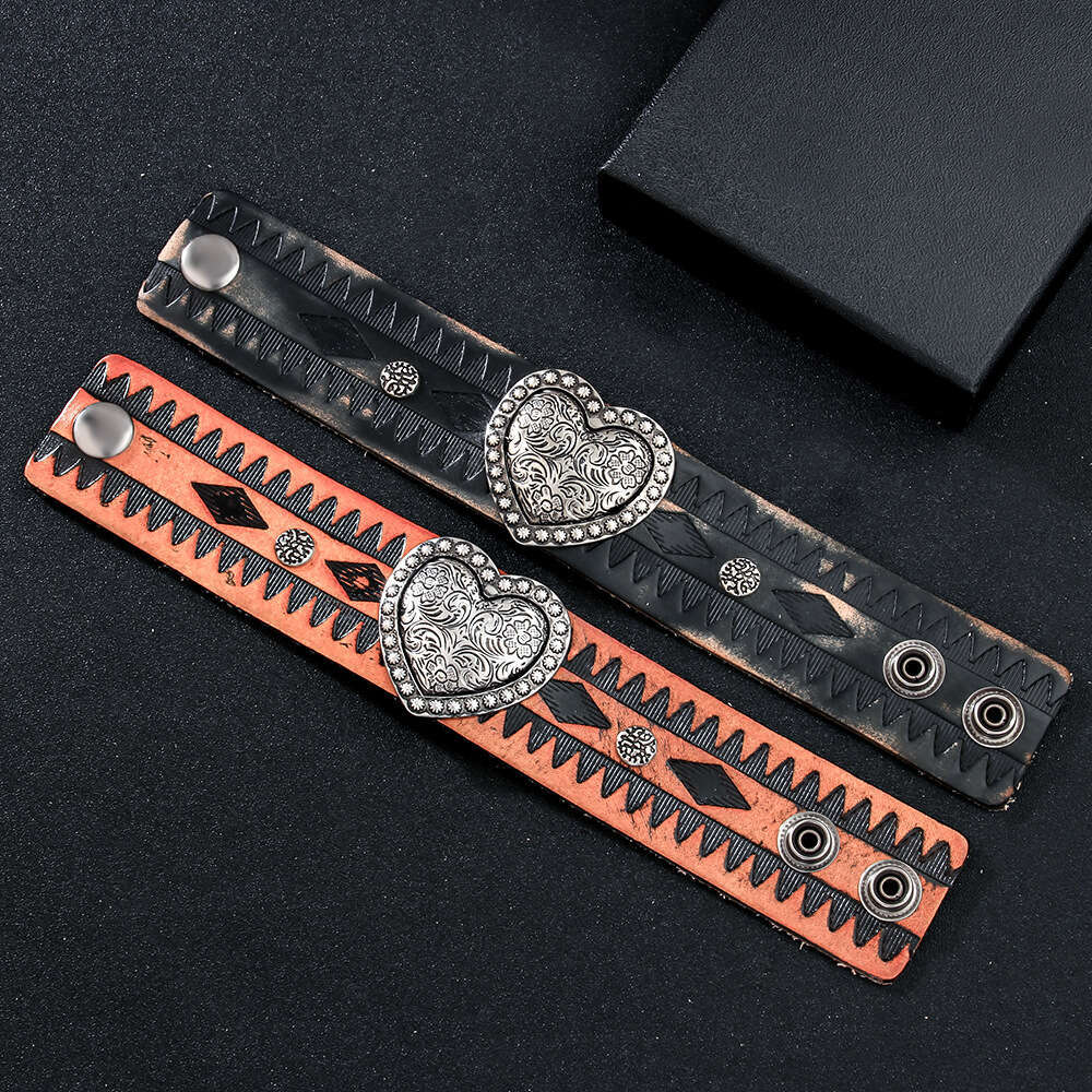 Temu High end Cowhide Love Antique Metal Accessories Imprinted Totem Genuine Leather Bracelet for Men