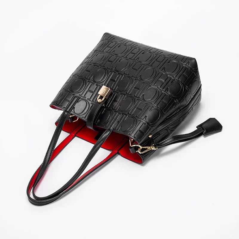 Simple large capacity embossed womens shoulder bag with solid color letter pattern design fashionable luxury backpack Z250424