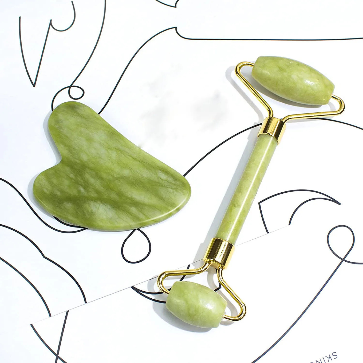 2PCS Gua Sha Natural Stone Gowoman Gua Sha Facial Stone Gua Sha Visage Roller for Face Massager Tool Gouache Scraper LBHL07 250423