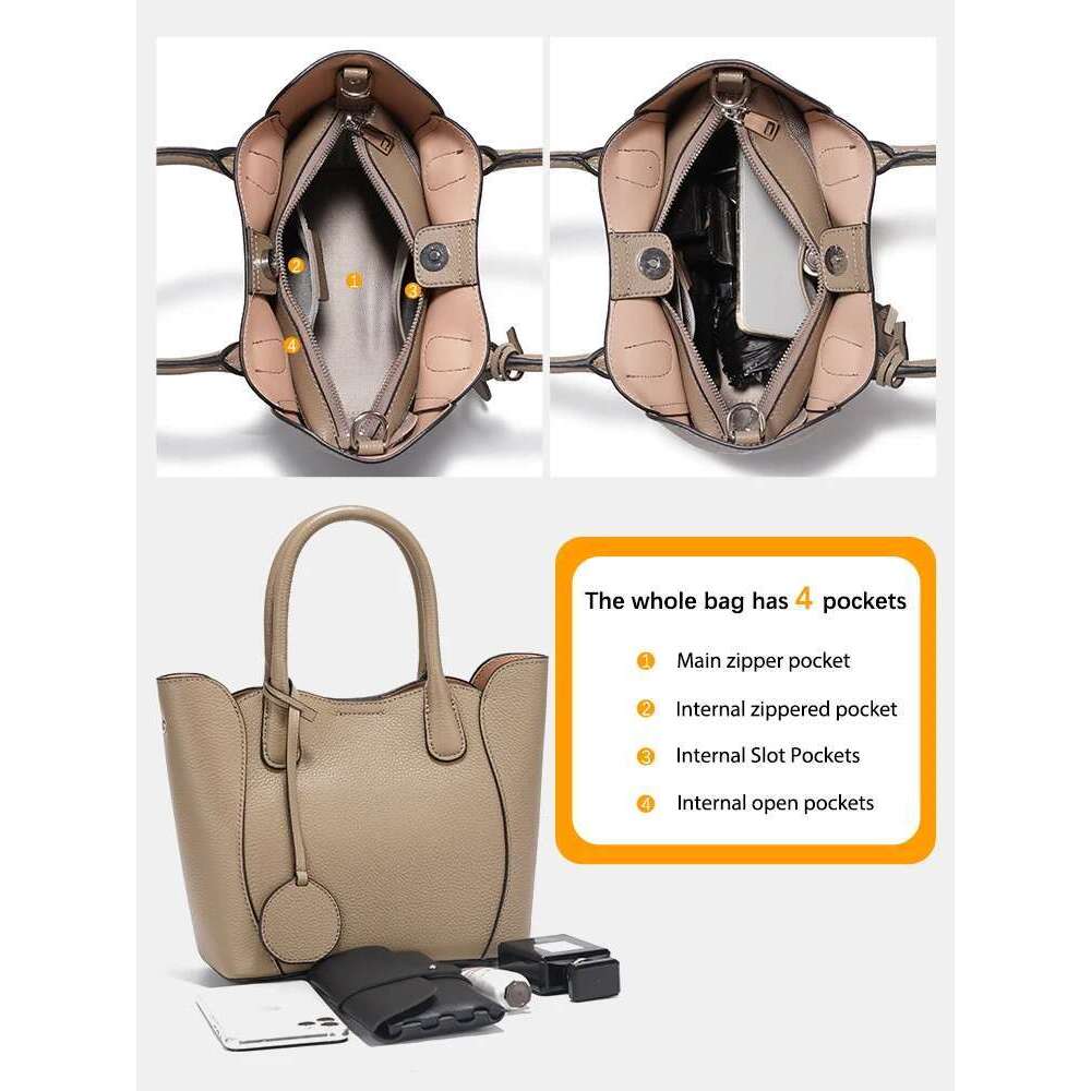 Designer Bag Zency Women's Shoulder Genuine Leather Bag Top Handle Simple Fashion Crossbody Cowhide Bags Satchel Large Capacity