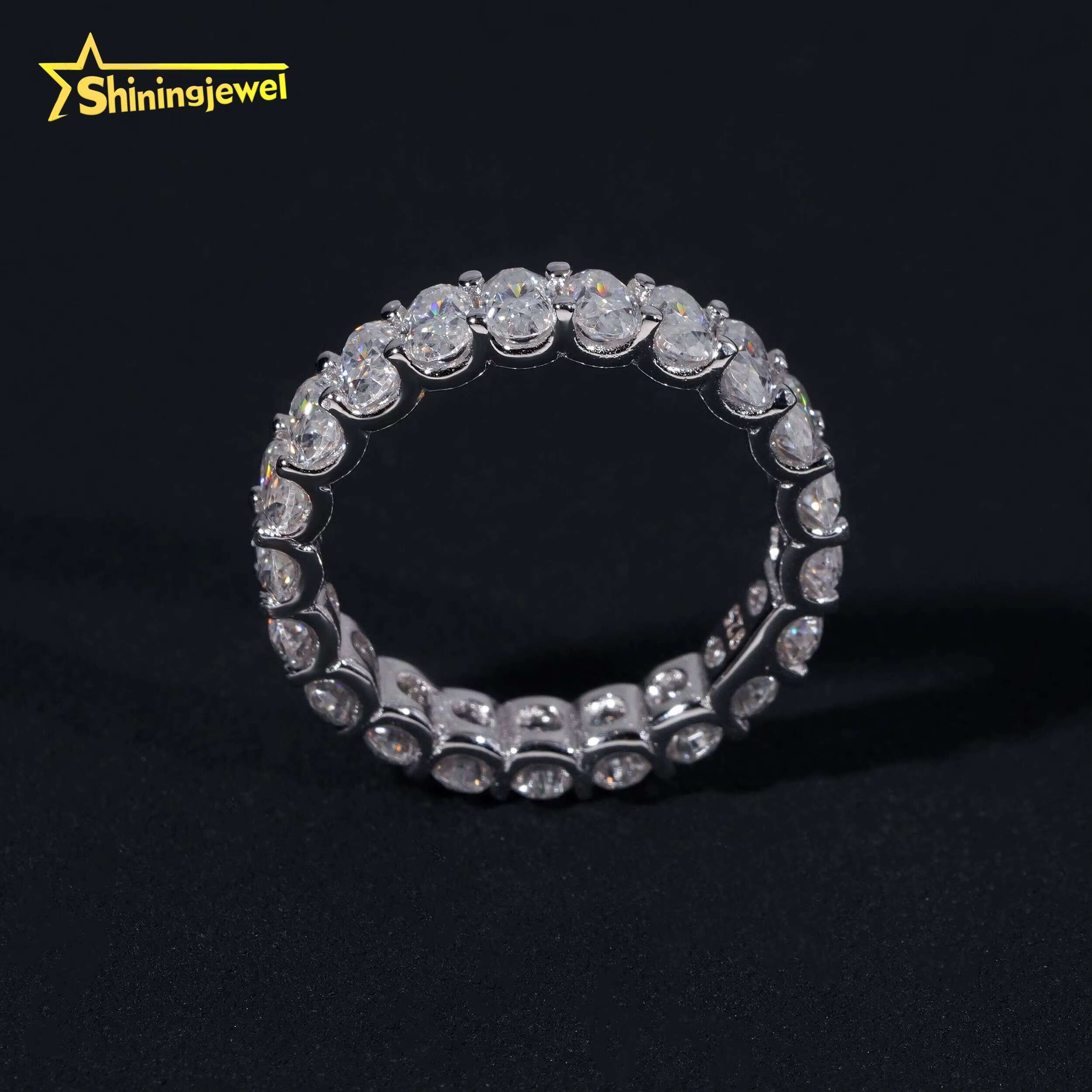 Band Oval Cut Wedding Ring 3*5mm Moissanite VVS Pass Diamond Test 925 Sliver Gold Plated Engagement Rings Fast Shipping