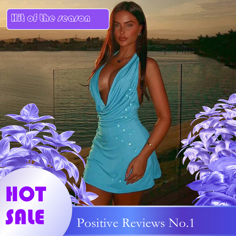 Dongdumaoyi Townlike Crystal Beading Slim Bodycon Dress Women Halter Mini Spring Summer Backless Nightclub Sexy Party Dresses