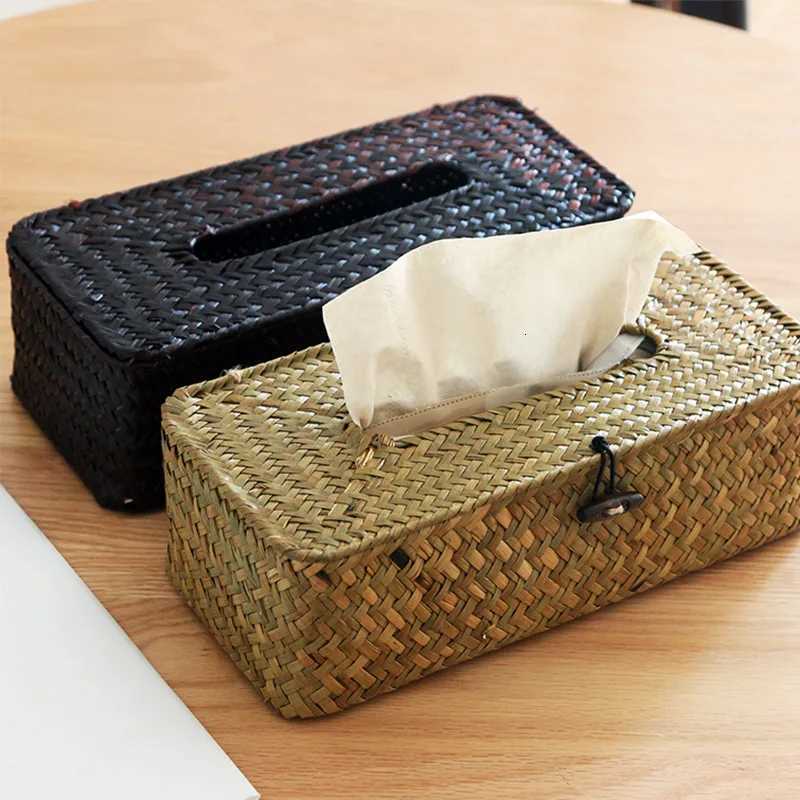 Straw Tissue Box Handmade Woven Rattan Napkin Holder Box Roll Paper Tray Car Living Room Storage Box Home Decor WFM251124