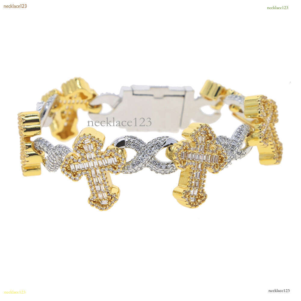 2025 latest model, Ice Out vs Mossany New Hip Hop 8-figure Unlimited Chain Ladder Square Cross Full Diameter bracelet for men and women Free shipping