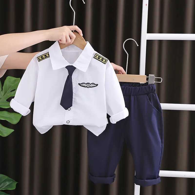 Clothing Sets Baby Boy Fall Clothes 2023 Spring Autumn Korean Fashion Turn-down Collar Long Sleeve Shirts and Pants 2PCS Boys Christmas Outfit R250424