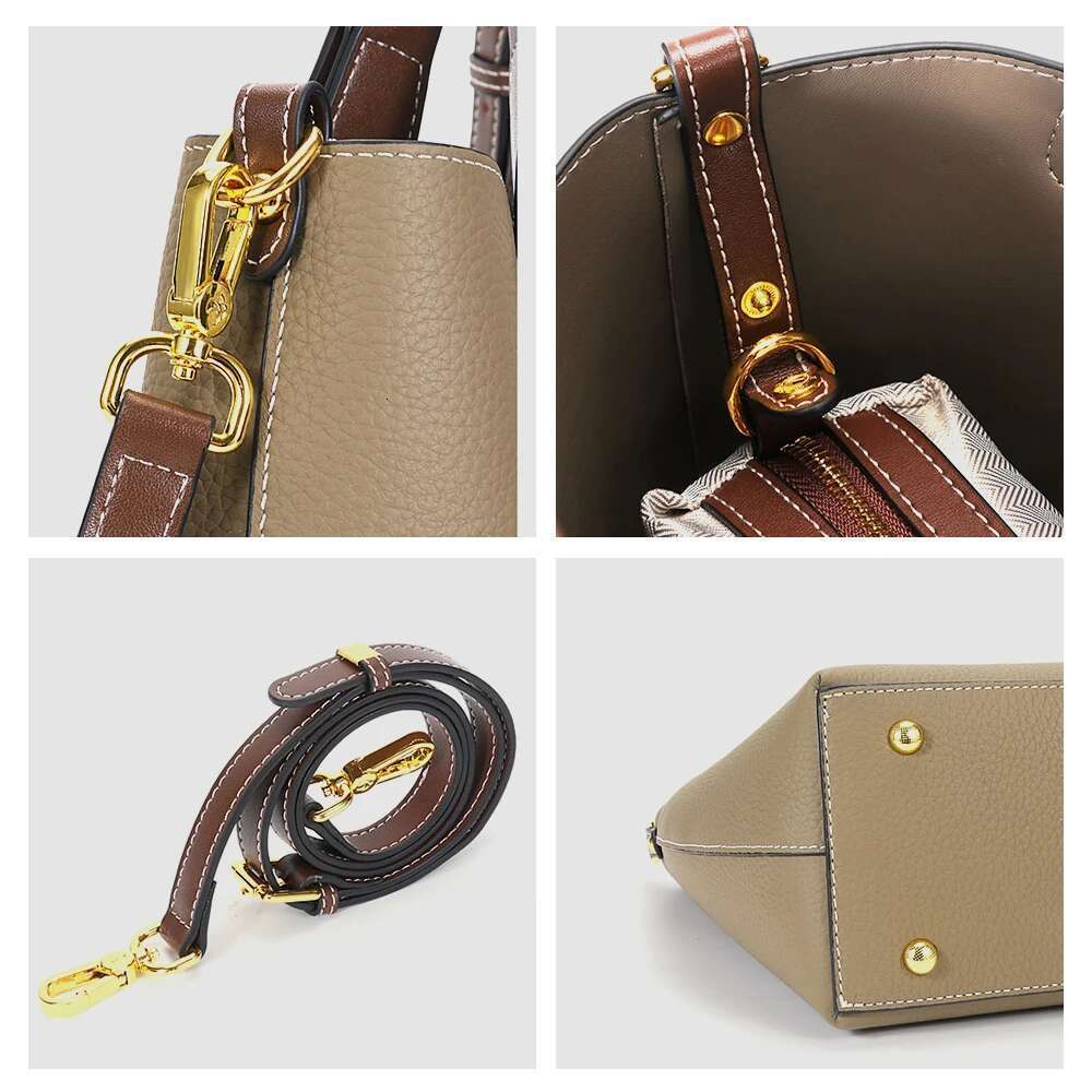 Designer Bag Zency Women Leather Designer Bucket Bag Large Retro Tote Handbag Female Shoulder Composite Bags Crossbody Shopper Ba