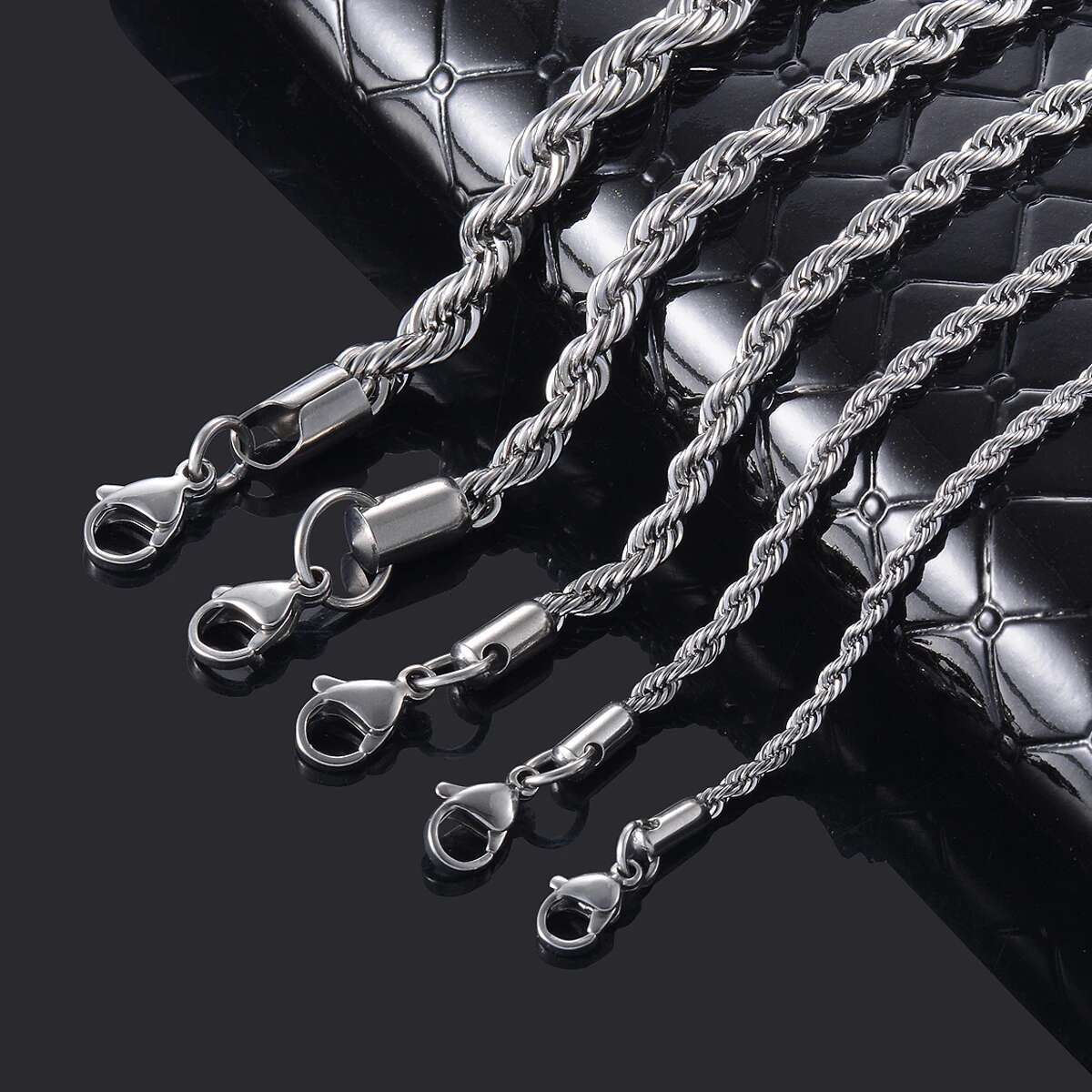 10Pcs Wholesale Silver Color Stainless Steel Twist Rope Chain Necklace for Men Women Waterproof Choker Jewelry Accessories