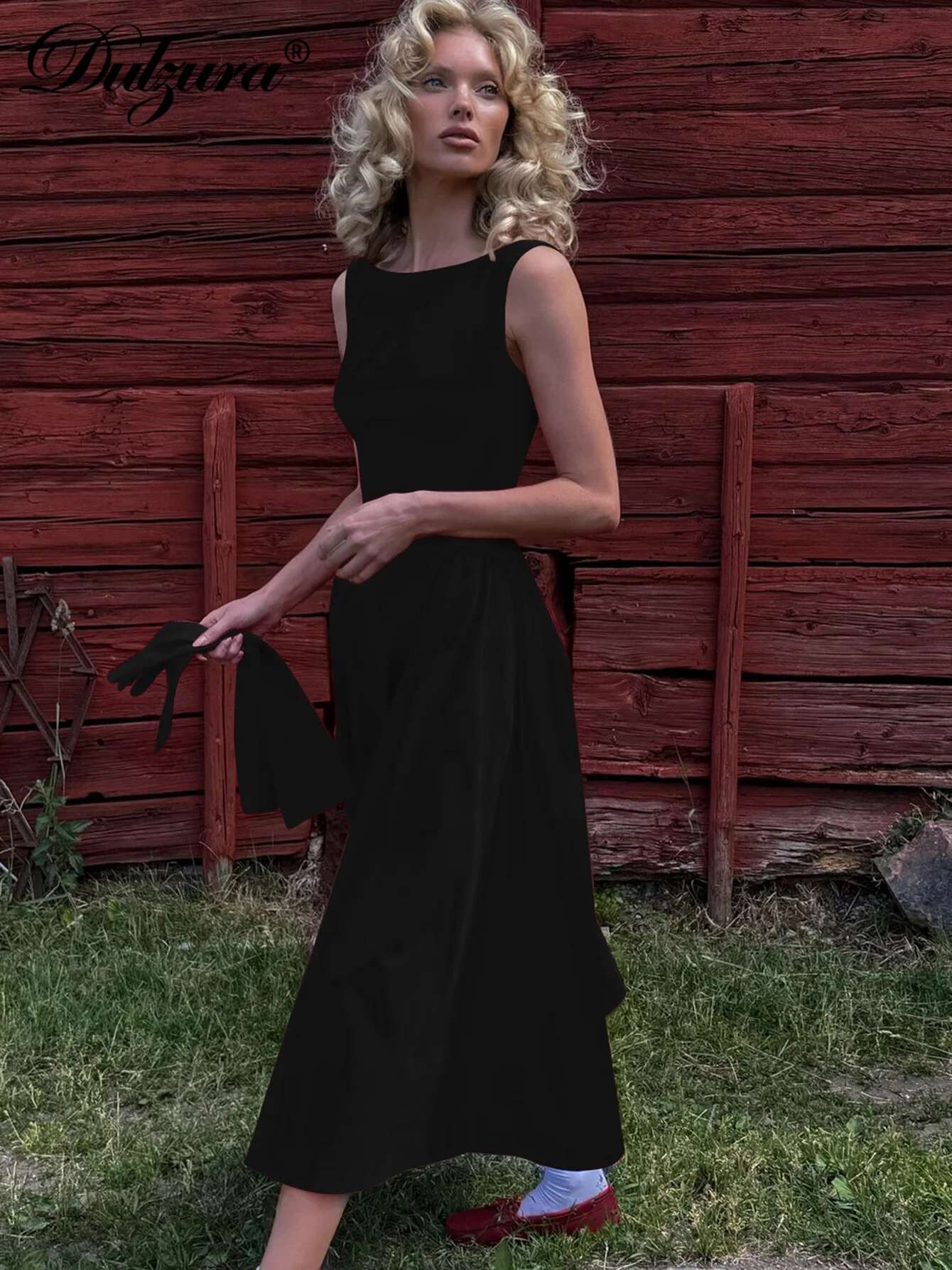 Dulzura Sexy Elegant Midi Dress Backless Solid Ruched Women Dresses Lady Evening Party Birthday Club Summer Y2k Clothes