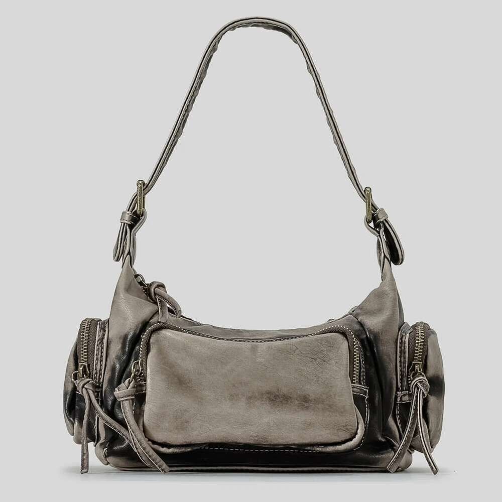 Women Y2k Underarm Solid Color PU Stylish Punk Armpit Bag Large Capacity Retro Tote Purse Multi-Pockets For Outdoor Travel