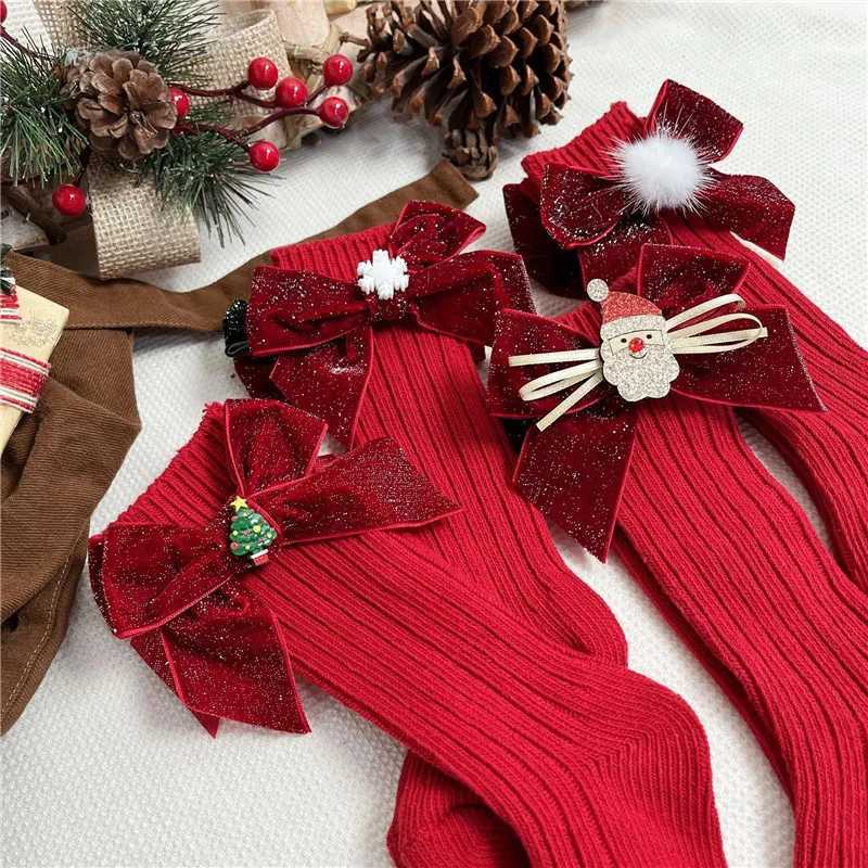 Winter Baby Girls Boys Christmas Socks Kids Knee High Sock Woolen Leg Warmers Children Soft Cotton Red Long Socken For 0-5Years G251124