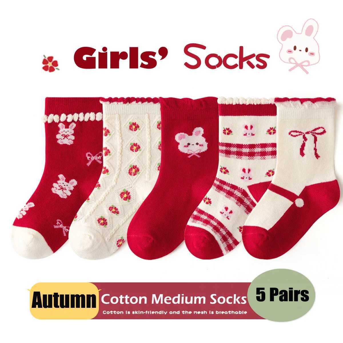 Girls Socks Autumn Winter Red Garden Bunny Socks Medium Socks 1-12Y Childrens Cotton Socks baby Ruffle Socks G251124