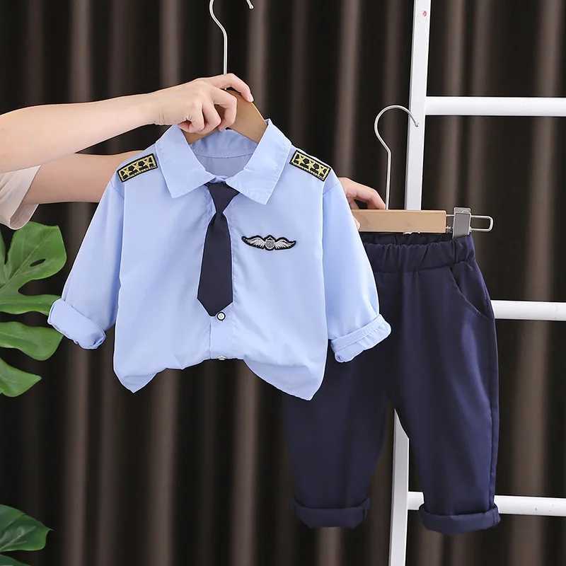 Clothing Sets Baby Boy Fall Clothes 2023 Spring Autumn Korean Fashion Turn-down Collar Long Sleeve Shirts and Pants 2PCS Boys Christmas Outfit R250424