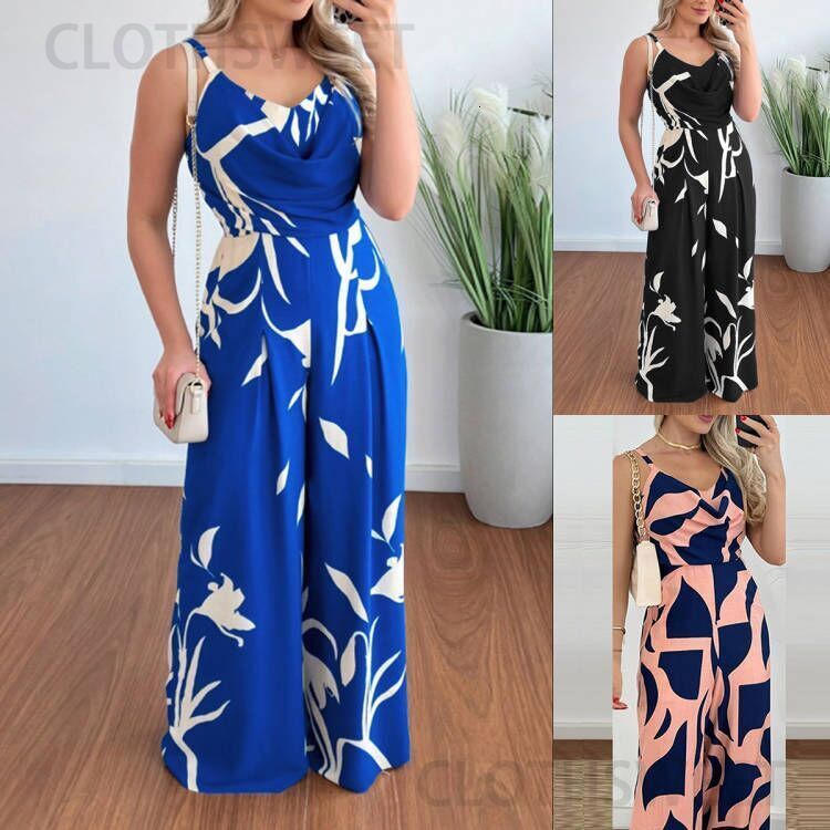 2024 Fashionable and Elegant Hanging Strap Open Back Waist Wide Leg jumpsuit for Women