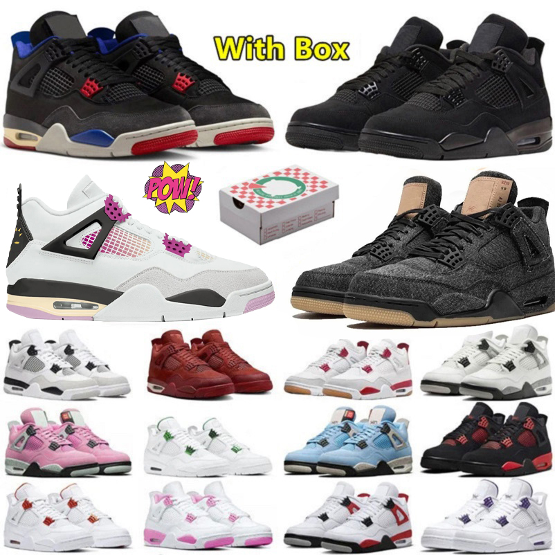 With Box 4 4s mens basketball shoes 2025 Pizza Black Cat White Cement Brick by Brick Bred Reimagined Military Thunder UNC Blue men women trainers sports sneakers