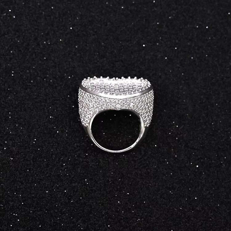 Customized Iced Out Hip Hop Jewelry S925 Silver with baguette Moissanite Ring Passed Diamond test Mens Cuban Heart Ring