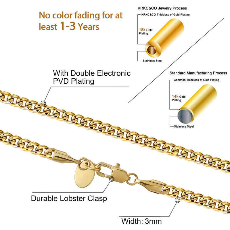 Gold PVD Plated Cuban 3mm 6mm Miami Curb Chain 18 20 22 24 26inch Unisex Hip Hop Jewelry Necklace a7