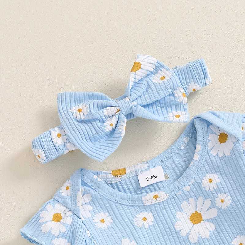 Clothing Sets 2024-06-13 Lioraitiin 0-18M Baby Girl Fall Outfit Print Long Sleeve Romper with Long Pants and Headband 3 Pcs Set R250424