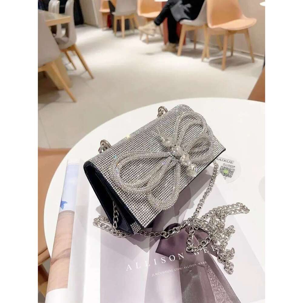 Designer Bag 2025 Bow Knot Women's Handbag Glitter Shiny Rhinestones Dia Evening Wedding Party Clutch Purse Shoulder Crossbody Bag Luxury Bag