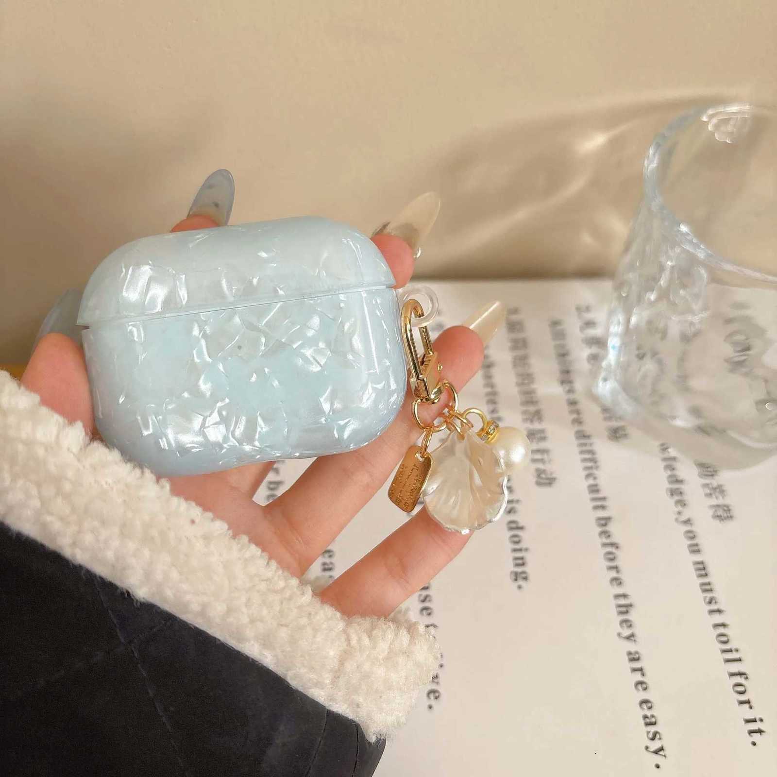 Blue shell imd phone case for airpods 4 3 2 1 pro 2nd shiny glitter wireless BT charging box headset coverW251125