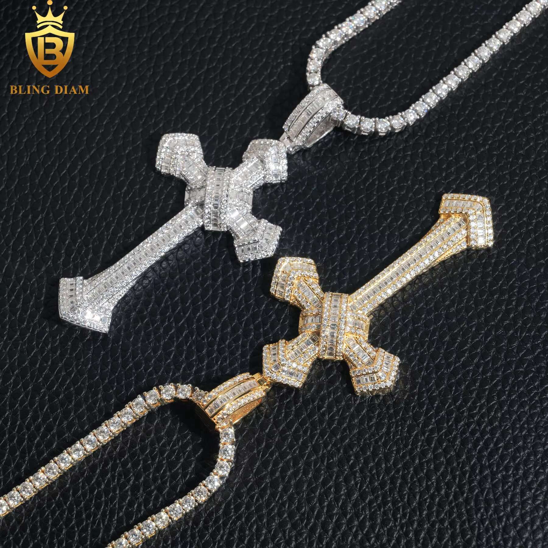 High Quality Hip Hop Jewelry 925 Sterling Silver Iced Out Moissanite Cross Pendant Pass Diamond Tester