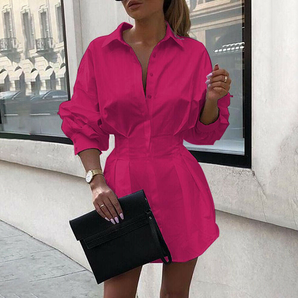1550# Autumn New Solid Color Waist Button Decoration Womens Shirt Fashion