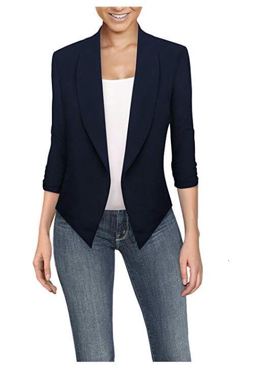 2019 new spring and summer long sleeve solid color cardigan irregular hem Blazer