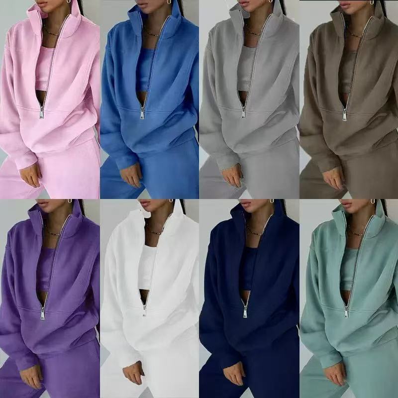 Women's two-piece fleece hooded sweatshirt street casual fashion set, suitable for both spring and autumn/winter seasons.