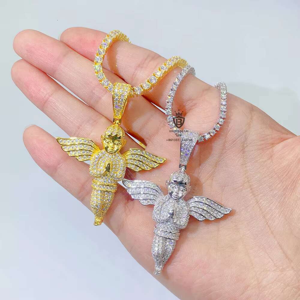 2025 New Product Iced Out Hip Hop Jewelry 925 Sterling Silver VVS Moissanite Diamond Angel Pendant GRA Certificate
