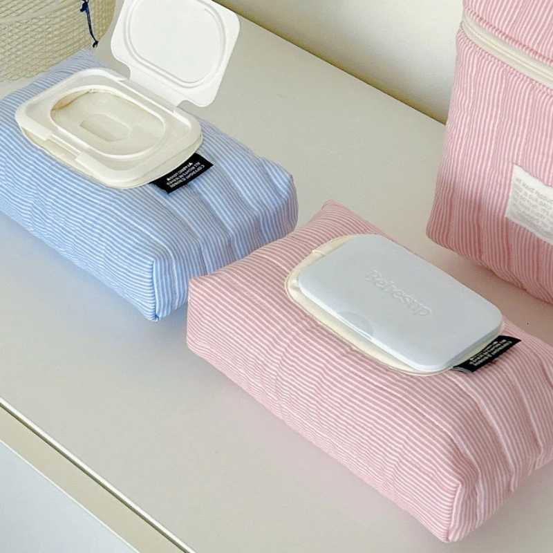 Ins Style Korean Striped Quilted Wet Tissue Case Car Tissue Box Home Organizer Pull Out Tissue Bag Wet Wipe Pouch EssentialM251124