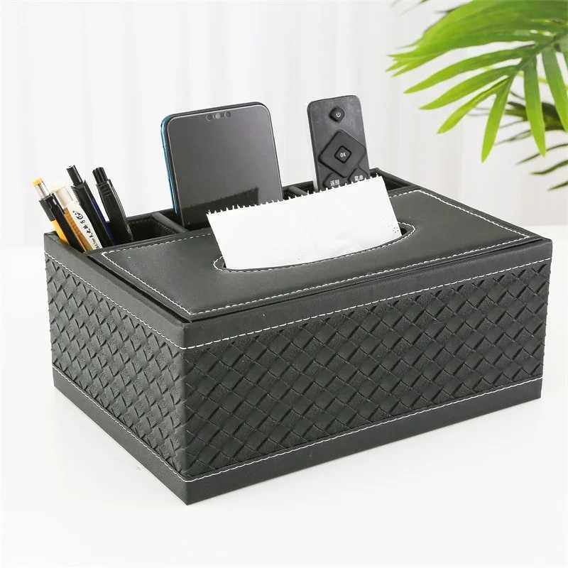 PU Leather Tissue Box Cover Desk Makeup Cosmetic Organizer Remote Controller Phone Holder Home Office Tissue Paper Napkin HolderM251124