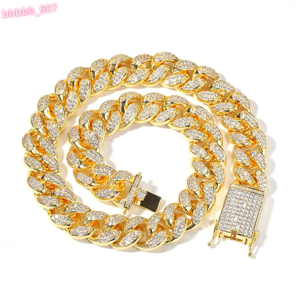 Premium Mens 20mm Chunky Cuban Link Necklace Hip Hop Iced Zircon Yellow Gold CZ Bling Jewelry Mainly Made of Brass