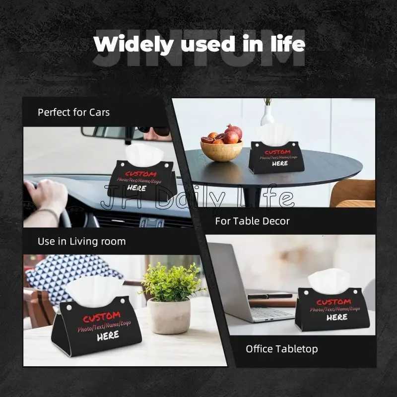 Custom Your Photo Text Design Tissue Box Cover PU Leather Tissue Box Holder Personalized Tissue Box Holder Modern Home DecorM251124